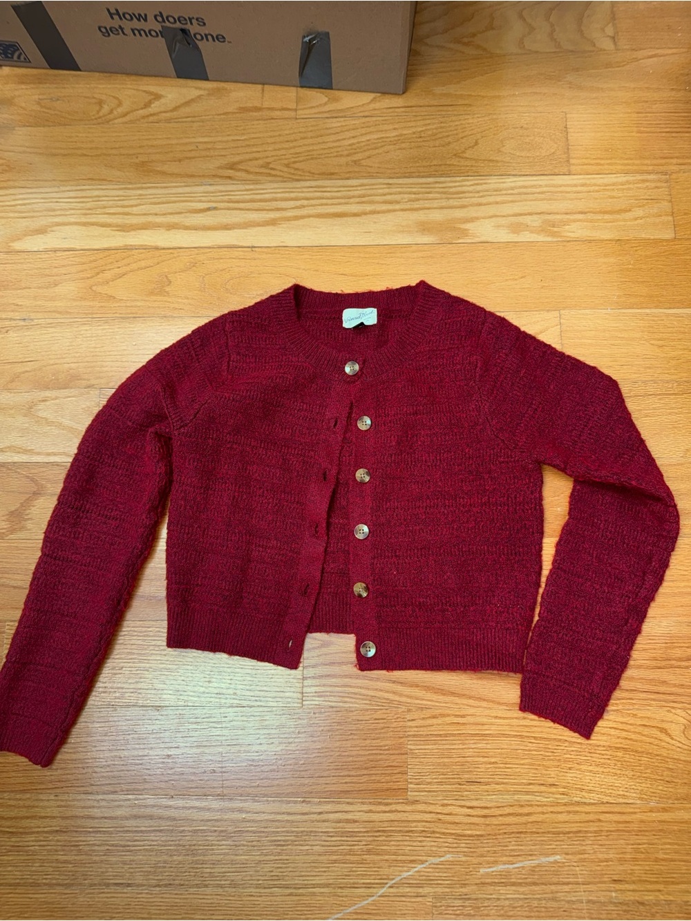 Universal Thread Burgundy Cropped Knit Button Cardigan